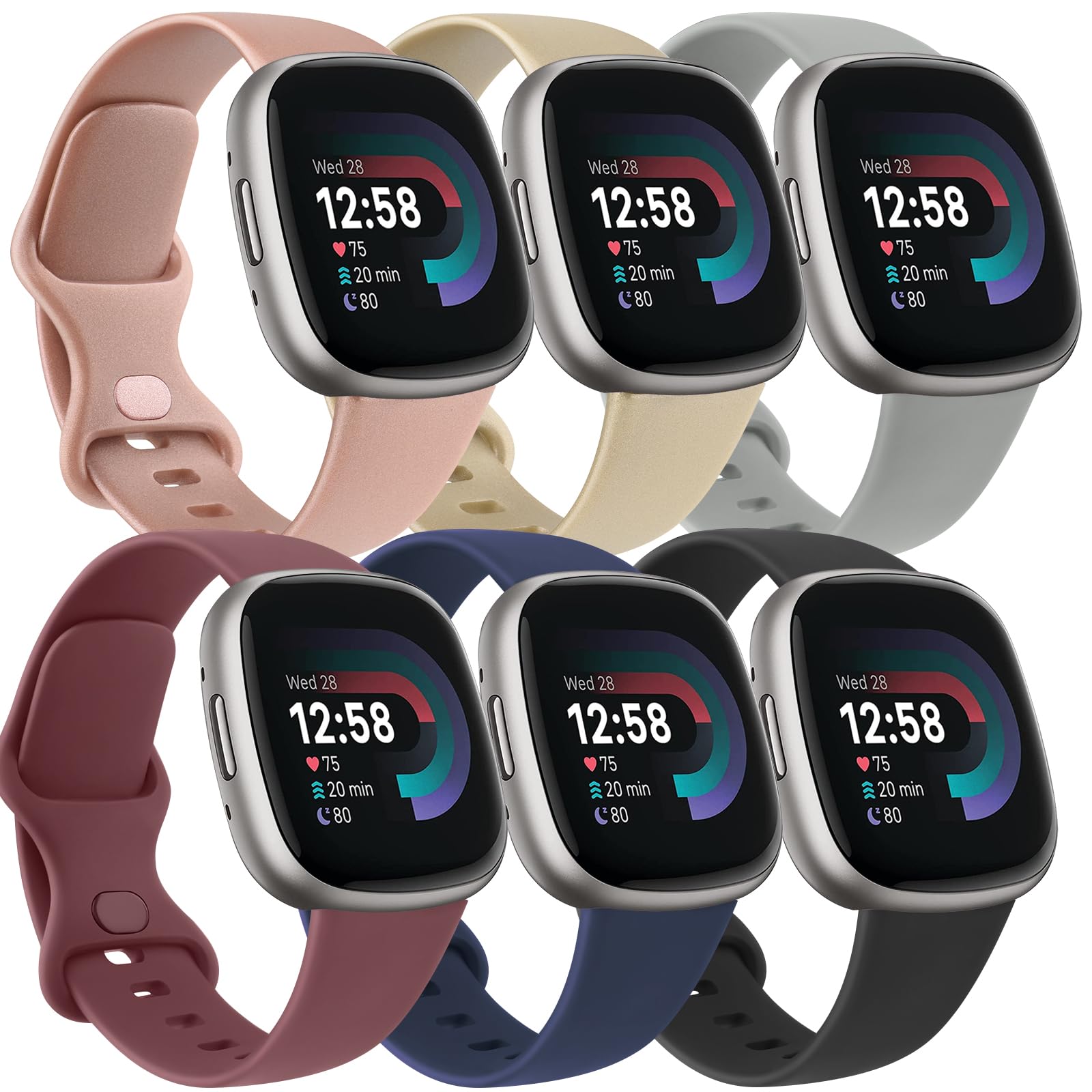 Photo 1 of Vancle Band for Fitbit Versa 4 / Versa 3 Bands, Fitbit Sense 2 / Sense Bands Women Men[6 Pack], Classic Soft Sport Replacement Strap