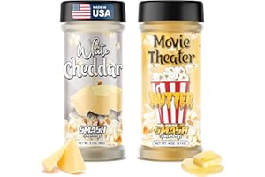 SMASH SEASONINGS White Cheddar & Movie Theater Butter Popcorn Seasoning Shaker – 2 Pack Double Flavor Blend with Rich Butter & Sharp Cheese – Sprinkle for Popcorn, Fries, Pasta, Chips, Veggies, Snacks, Gatherings