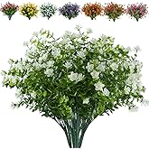 JOYGAR 8 Bundles Artificial Flowers Fake Boxwood Shrubs UV Resistant No Fade Faux Greenery Plastic Lotus For Home Garden Hanging Planter Indoor Outdoor Porch Patio Office Wedding Decoration(Off-White)