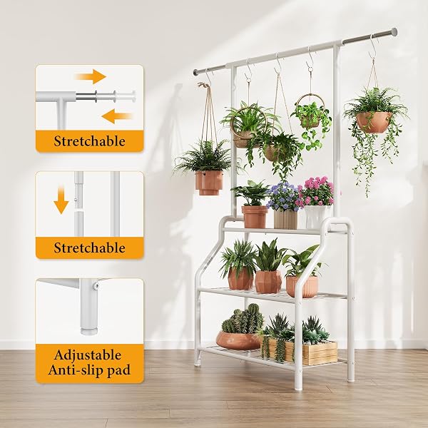 LINCORDOR PLANT STAND INDOOR OUTDOOR, 3-TIER HEAVY DUTY METAL HANGING PLANT SHELF, 61” TALL LARGE PLANT HOLDER RACK FOR MULTIPLE BIG POTS, FLOWER STAND FOR LIVING ROOM, GARDEN, BALCONY, BLACK