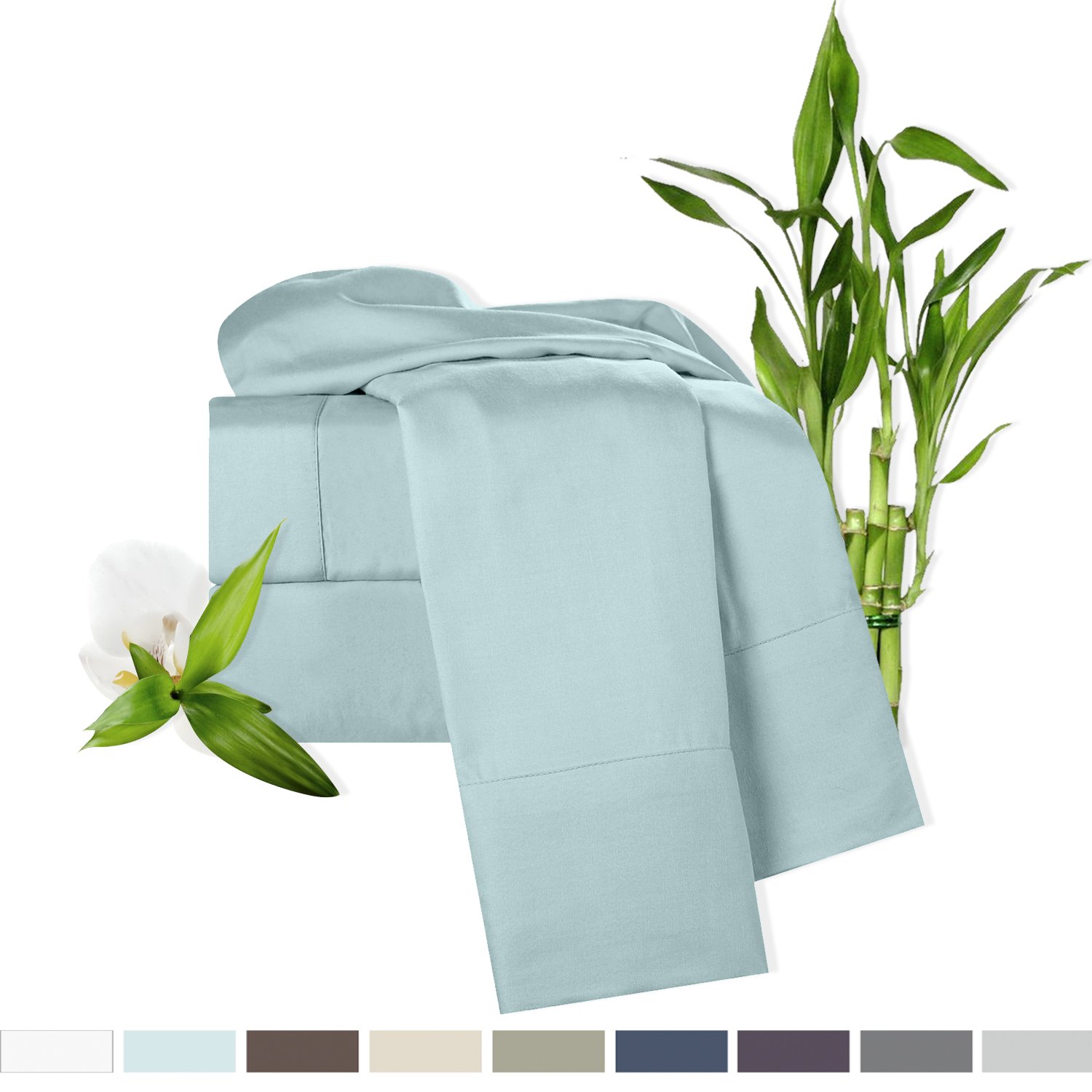 Bamboo Bed Sheet Set, Light Blue (Aqua) Cal King Size, Clara Clark, 100
