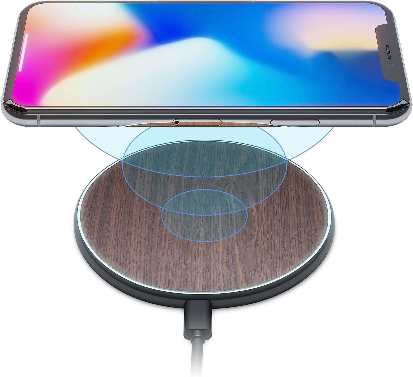 iPhone X 8 Qi Best Wireless Charger Pad Kit by Wuteku New 2019 Upgraded - Stylish Natural Bamboo Wood Look Thin Slim Design - Compatible Samsung and Apple Enabled Devices - Sleep Charging Friendly DB