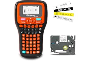 Pristar Auto-Cut Label Maker Machine with Tape PS-100E Rechargeable Label Printer with Keyboard, Multiple Templates for TZe 0.13~0.47 Inch Tapes for Home Office Industrial Labeling Organization