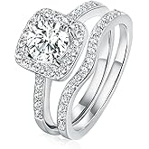 Gemsme 18K Gold Plated Two-in-One Wedding Engagement Eternity Rings Halo Cubic Zirconia Bridal Rings Set