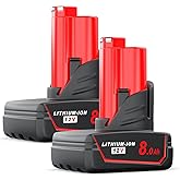 YPLFanHand Battery Replacement for Milwaukee M12: 12v Lithium-ion 8.0Ah Batteries Compatible with 48-11-2440 48-11-2402 48-11-2411 48-11-2420 Cordless Power Tools (2-Packs)