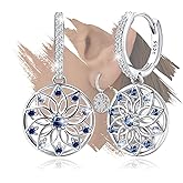 Flower Hoop Dangle Earrings for Women Sterling Silver Hypoallergenic Sparkly Cubic Zirconia Round Lotus Hoop Charms Earrings Classic Dainty CZ Floral Loop Dangling Earring Gifts for Bride Wedding Wife