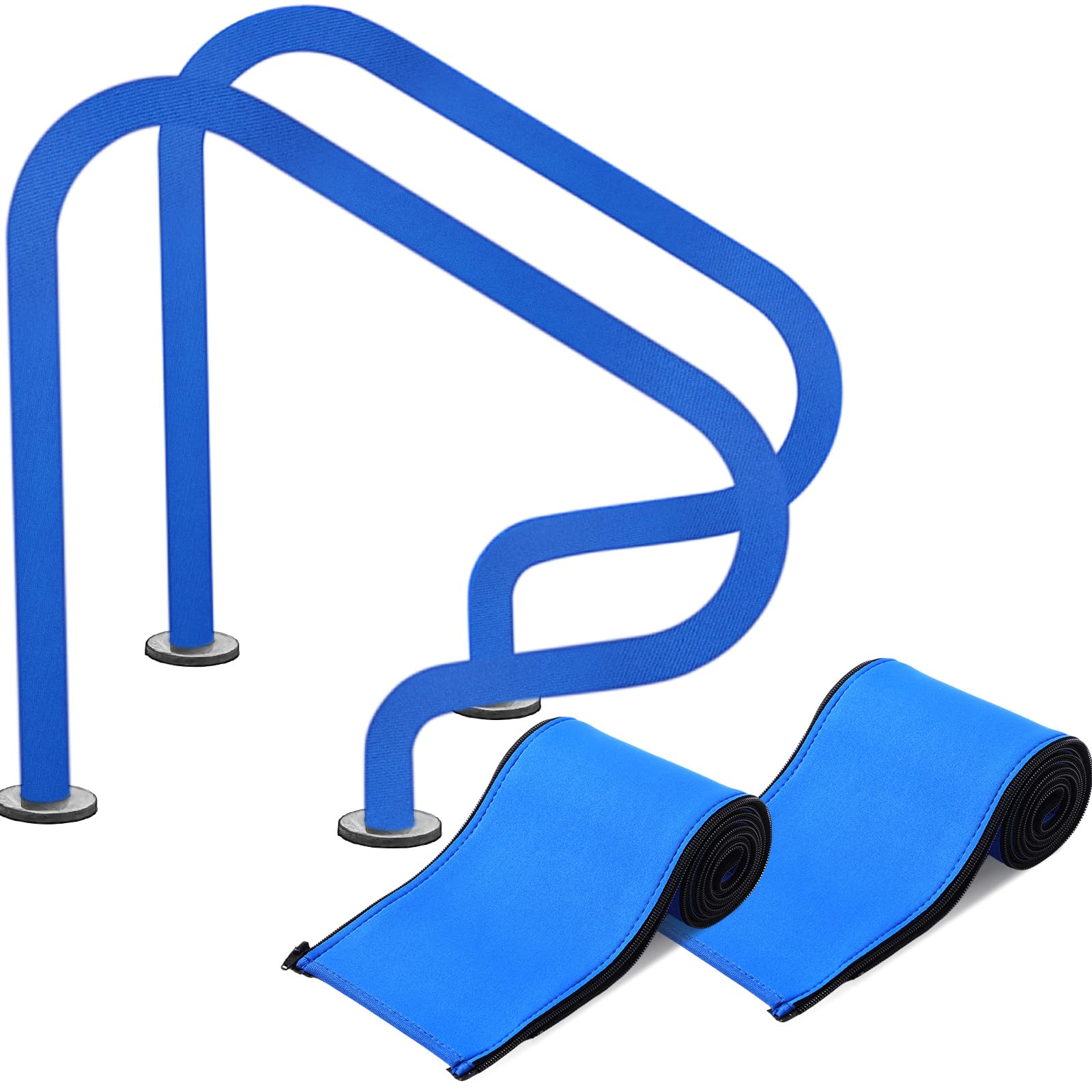 Photo 1 of 2 Pieces Pool Handrail Cover Blue Hand Railing Cover Zippered Inground Pool Covers Slip Resistant Rail Grip for Swimming Pool Inground Ladder Handles (6 Feet)