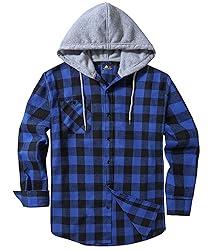 ZITY Men's Flannel Hoodie Shirts Casual Button Down
