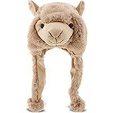 DolliBu Brown Llama Plush Hat - Super Soft Warm Hat with Ear Flaps, Funny Plush Party Crazy Hat, Stuffed Animal Halloween Cos