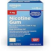 Amazon Basic Care Uncoated Nicotine Polacrilex Gum 4 mg, Original Flavor, Stop Smoking Aid, 220 Count