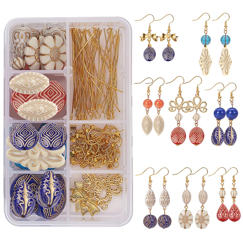 SUNNYCLUE DIY 8 Pairs Bohemia Acrylic Teardrop Beaded Earring Making Starter Kit Teardrop Star Square Round Leaf Earring Supplies Women Adults Beginners