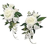 PITAKELLO 2pcs Artificial Flower Shoulder Corsages for Wedding, Mother of The Bride Corsage, Party Prom Corsages for Ceremony Anniversary Party Home Decor (White)