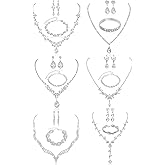 6 Sets Bridesmaid Jewelry Set for Wedding Silver Crystal Rhinestone Necklace Earrings Bracelet for Women Bride Bridal Jewelry