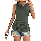 AUSELILY Womens Summer Sleeveless Ruched Tank Tops Casual Crewneck Cute Shirt 2026 Trendy Clothes