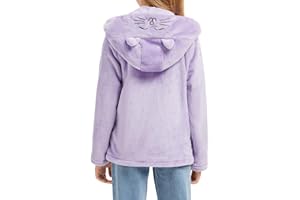 Lupieiae Girls Fleece Jacket Cute Cat Embroidered Coat With Ears Autumn Winter Warmth Hooded Outerwear 5-12 Years