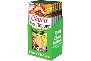 INABA Churu Meal Topper for Dogs, Complete & Balance, Creamy, Lickable Purée Dog Food Topper, 14 gram Tube, 24 Tubes (4 per P