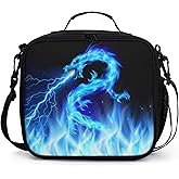 Blue Lightning Pattern Lunch Bag Blue Fire Dragon Lunch Boxes for Women/Man Office Work Travel, School, Work, Picnic, Durable Reusable Insulated Large Lunch Tote Bag with Adjustable Shoulder Strap