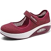 RiceelSor Women's Mesh Adjustable Nurse Shoes Breathable Lightweight Walking Air Cushion Buffer Fitness Nursing Orthotic Mary Jane Shoes