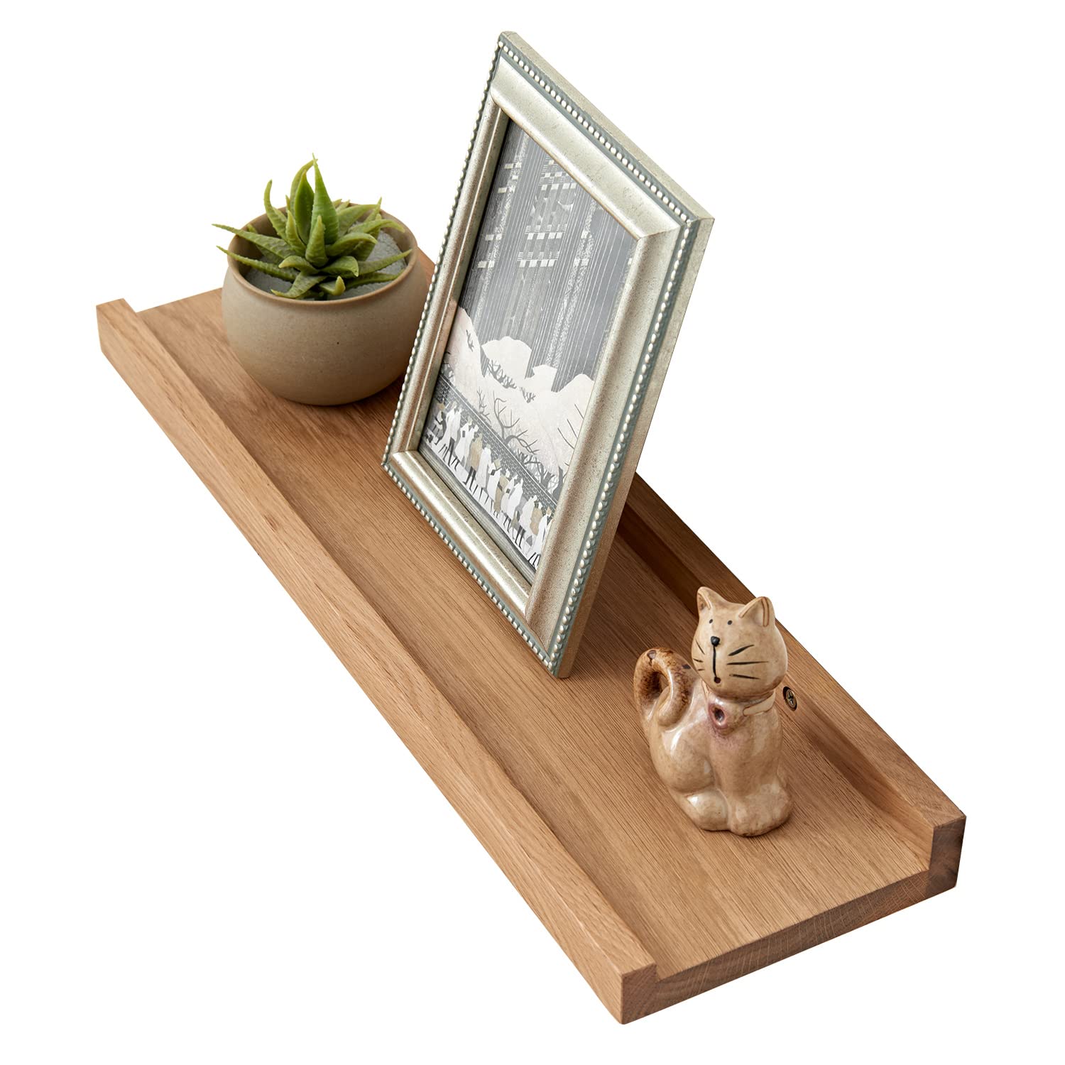 OAKERLAND Wooden Floating Shelves for Wall, 20inch Oak Picture Ledge Shelf Wall Mounted Oak Display Shelf for Home,Office,Bedroom,Living Room,Bathroom,Kitchen