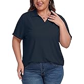 MoFiz Women's Plus Size Golf Polo Shirts Loose Fit Short Sleeve V-Neck Tennis Workouts Tops, XL-5XL