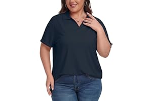 MoFiz Women's Plus Size Golf Polo Shirts Loose Fit Short Sleeve V-Neck Tennis Workouts Tops, XL-5XL