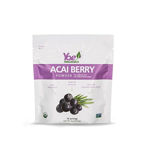 Yae! Organics 100% Pure Acai Berry Juice Powder, 3oz/10 Servings, Super Antioxidant, Supports Immunity, Rich with Essential Amino Acids, Great for Skin Health, Digestion and Heart Health