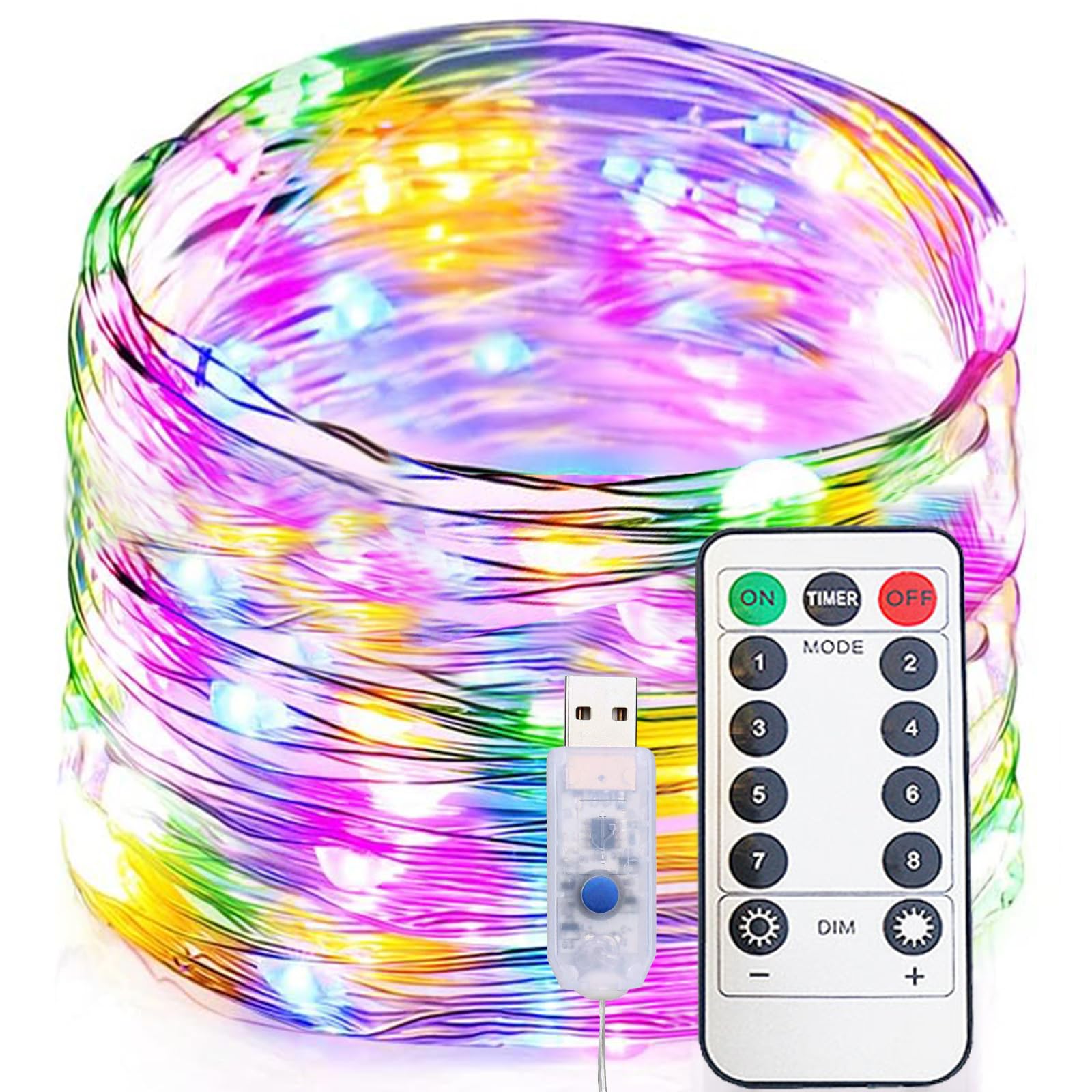 Melofo Fairy String Lights 20M 200Leds Fairy LED Nights Lights USB Powered Remote Control Waterproof 8 Modes String Silver Wire Lights for Indoor Outdoor Party Wedding Christmas Tapestry Decorations