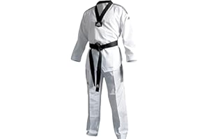 adidas Eco Fighter 3 Taekwondo Black V-Neck Ultralight Sparring Uniform w/ 3 Stripes - 100% Polyester