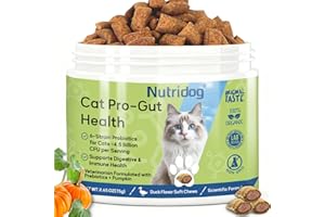Nutridog Cat Probiotic for Digestive & Gut Health - 150 Dual Texture Crunchy & Creamy Bites - Relief for Constipation, Diarrhea & Sensitive Stomach with Prebiotics & Taurine for Kittens & Seniors