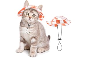 SETSBO Pet Hat for Cats/Dogs with Ear Holes Sunscreen - Adjustable String Baseball Cap for Small and Medium Cats/Dogs Outdoor Party Costume Decoration (Orange & White, Small)