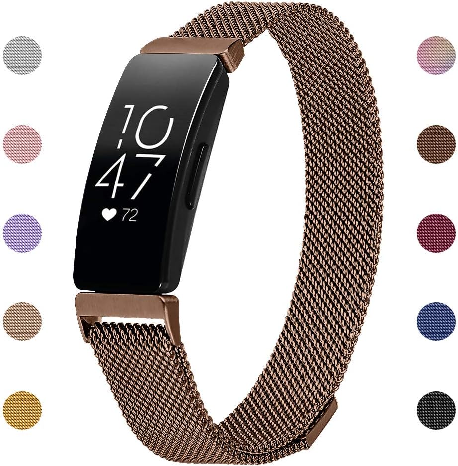 Ameton Compatible with Fitbit Inspire Strap, Inspire HR Strap Replacement Metal Stainless Steel Wrist Accessory Magnet Lock Bands for Women Men Small Large