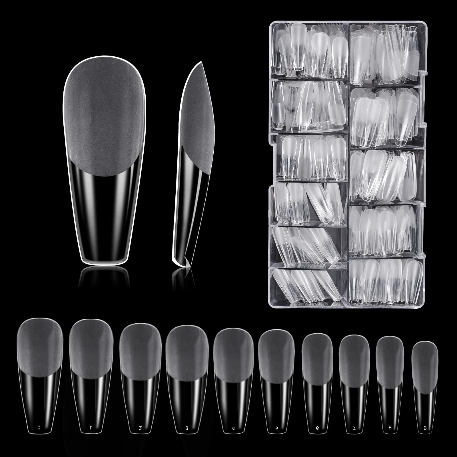 Carehabi Pack of 500 False Nail Acrylic Nail Tips with Storage Case for Nail Salons and DIY Nail Art at Home, 10 Sizes — image 1