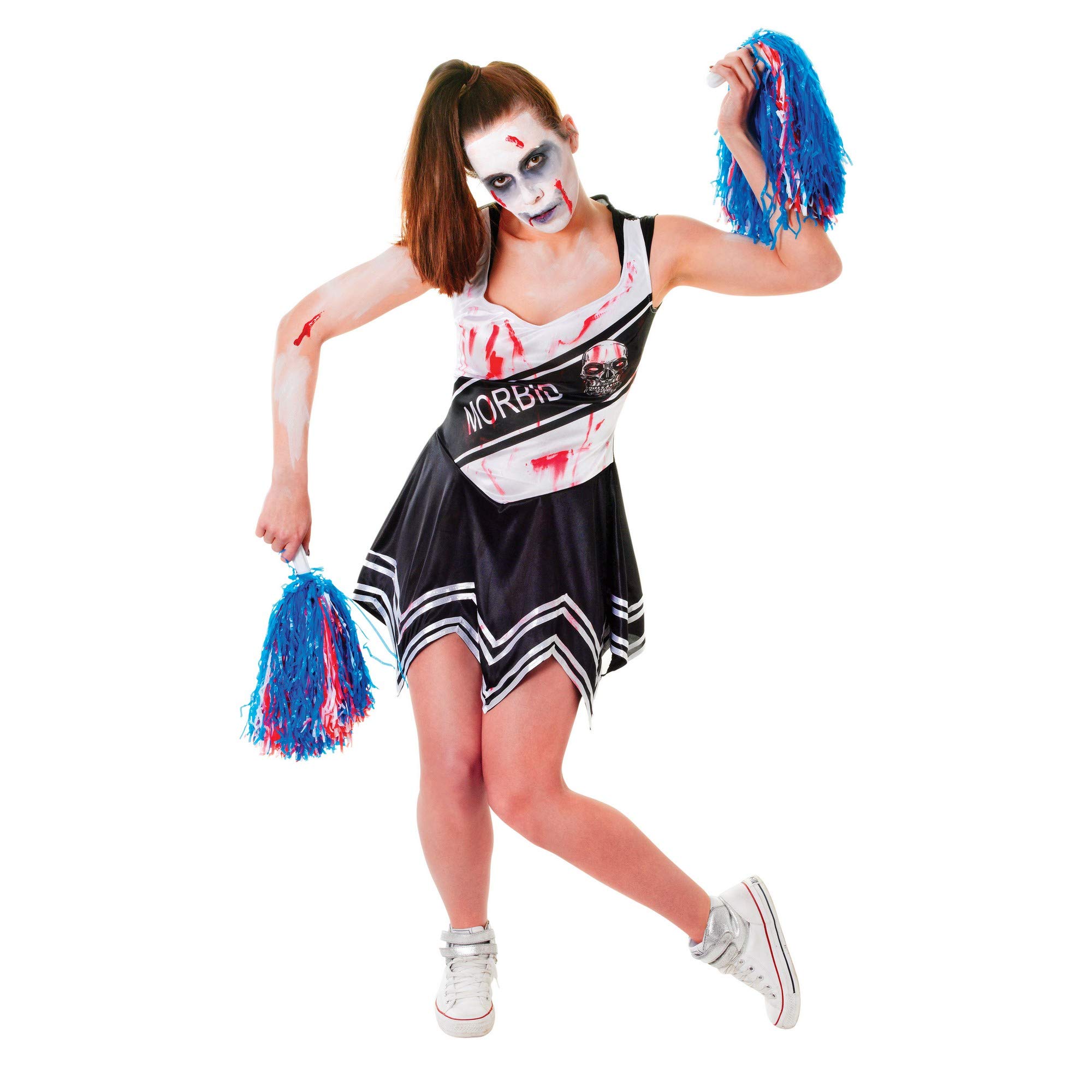 Bristol Novelty AC405 Zombie Cheerleader Costume, White/Black, UK Size 10-14