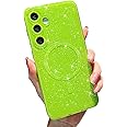 MINSCOSE for Samsung Galaxy S25 Magnetic Neon Phone Case[Compatible with Magsafe],Cute Bling Glitter Thin Slim Shockproof Sparkly Cover for Women Girl for Samsung Galaxy S25 -Neon Green