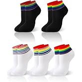 BOARDFEB 5 Pairs Rainbow Socks Pride Socks LGBT Pride accessories | for Men and Women, Cotton Novelty Ankle Striped Crew Sock