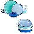 vancasso 12 Pieces Bonita Blue Dinnerware Sets Bundles Pasta Bowls Set of 4