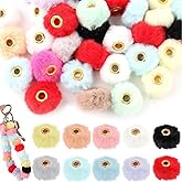 50PCS Fluffy Faux Fur Pom Poms Beads, Soft Fuzzy Spacers Beads, Multicolor Large Hole Craft Bead for Pens Bracelets Jewelry Making Bag Keychains DIY Crafts Projects Gifts Accessories