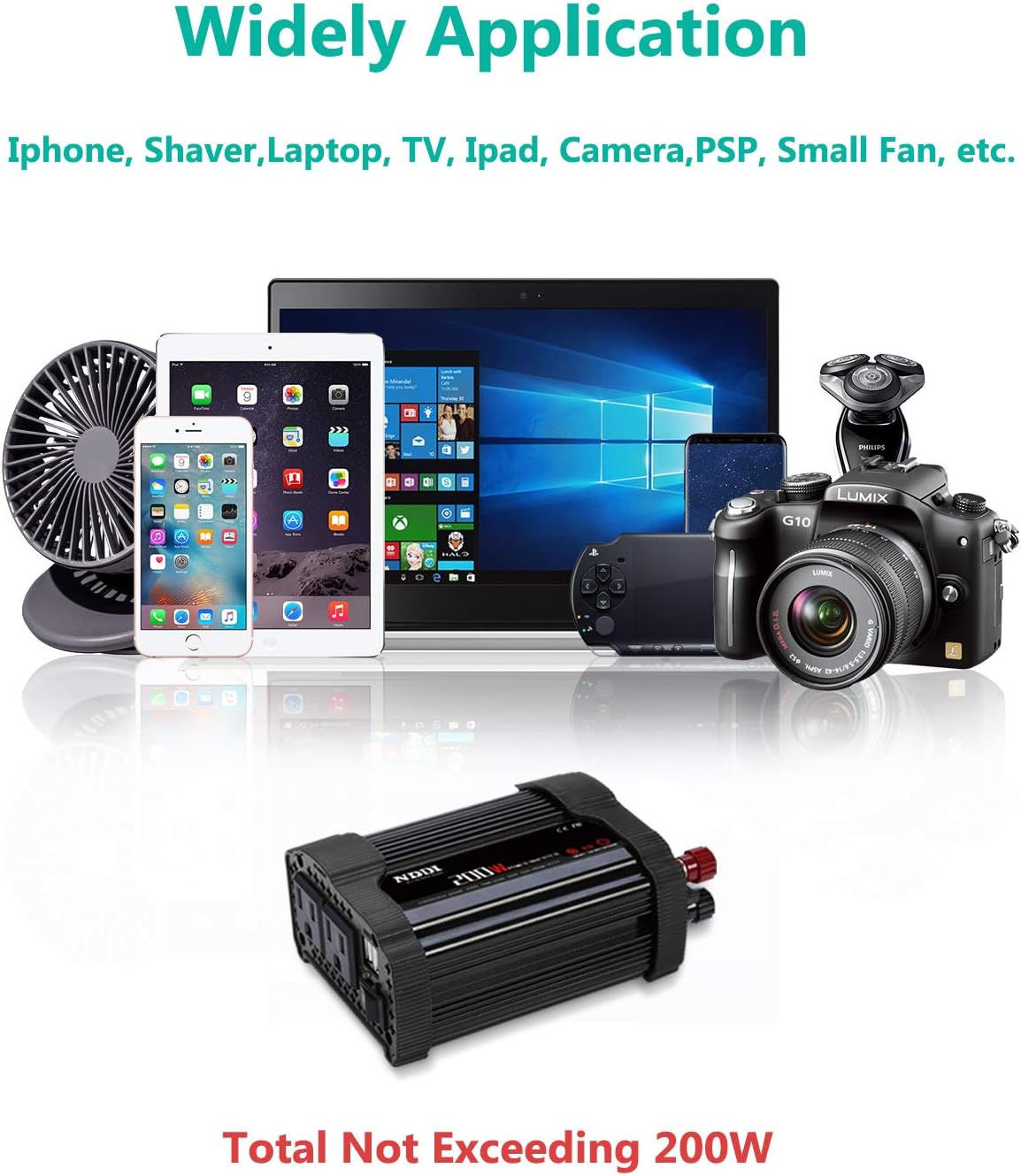 NDDI 200W Car Power Inverter 12V DC to 110V AC Converter with 3.1A Dual USB Quick Car Charger Adapter(Black): Car Electronics