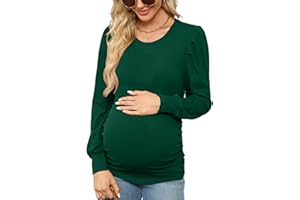 Onedreamer Women's Maternity Shirts Puff Sleeve Round Neck Tunic Top Casual Pregnancy Clothes
