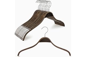 TOPIA HANGER Slim Wooden Hangers with Extra Soft Non-Slip Rubber Grips, 10-Pack High-Grade Fashion Hanger No Shoulder Bump for Sweater, Camisole, Jacket, Dress, Coat (Antique) -CT15A