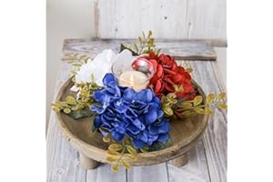 CCUUHJ 2 Pack 4th of July Wreaths Artificial Hydrangea Candle Rings Holder,Patriotic Red, White and Blue Floral Decoration, 3 Inch Center for Pillar Candle Table Centerpiece (Multicolor)