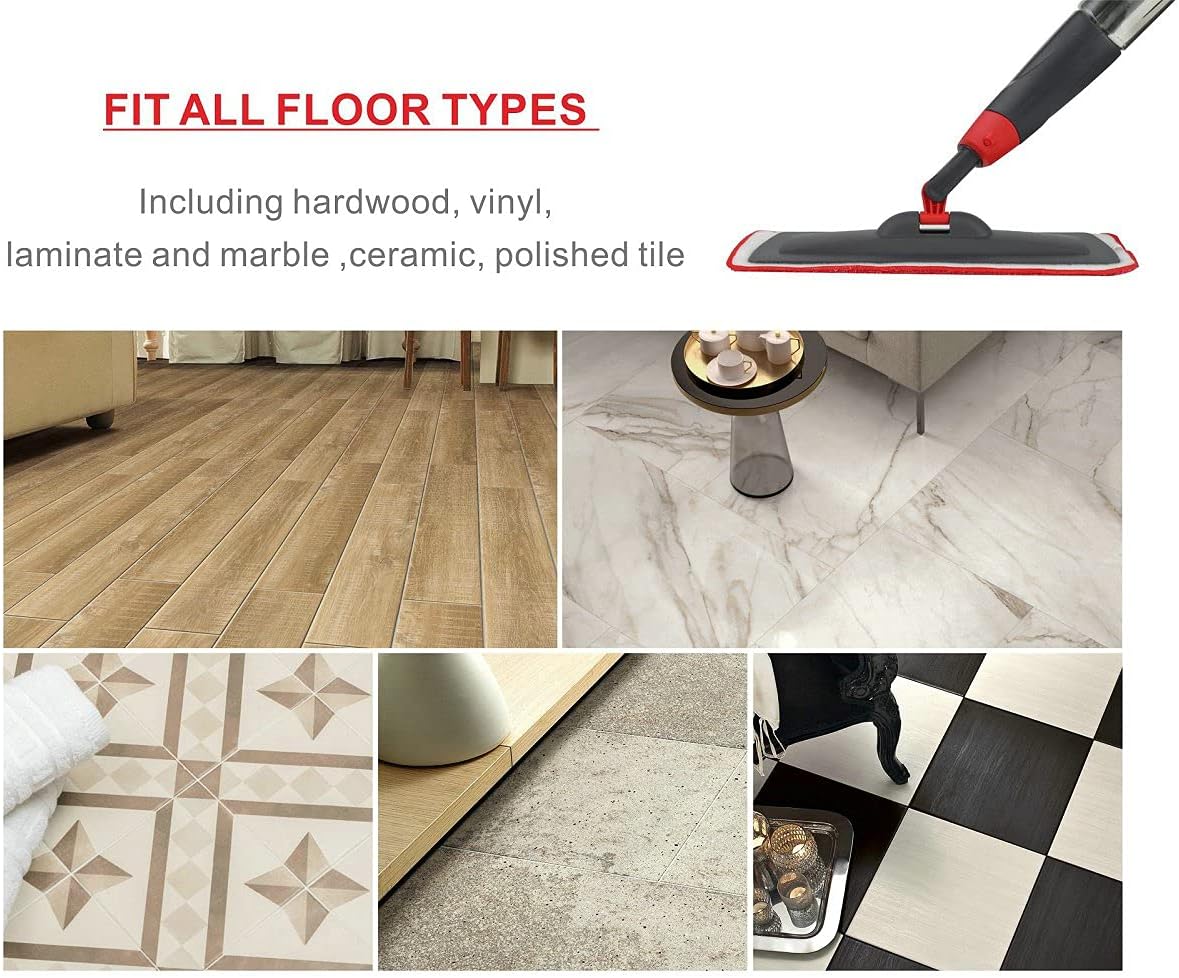 VENETIO Premium Spray Mop Floors Cleaning with 2 Reusable Microfiber Pad 360 Degree Rotation Joint for Home Kitchen Hardwood Laminate Wood Ceramic Tiles Floor Cleaning (700ml): Home & Kitchen