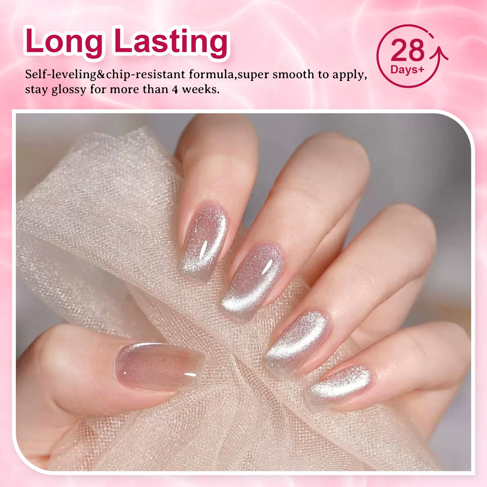 TWOEIGHT Jelly Magnetic Cat Eye Gel Nail Polish Set 8ml*6 with 1Magnets Silver Rose Gold Pink Red Purple Nail Salon DIY at Home Sparkle Stunning Gel Polish Gift for Women - Image 4