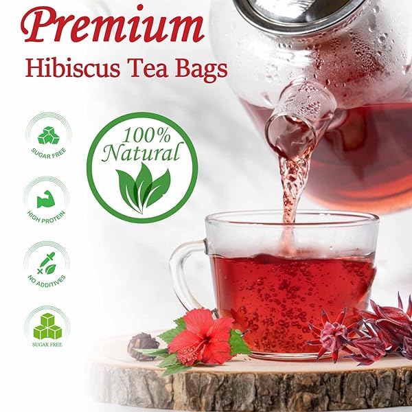 PREMIUM HIBISCUS TEA ORGANIC TEA BAGS, 100% NATURAL, HANDMADE, PURE FROM HIBISCUS FLOWERS, NATURAL & NO ADDITIVES, NO SUGAR/CAFFEINE/GLUTEN, VEGAN. (1)