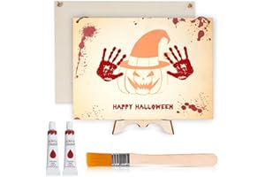 NABANCE Halloween Baby Handprint Art Craft Kit, Halloween Baby's First Handprint Pumpkin Wood Plaque, DIY Children Toddler Baby New Parents Gift Family Keepsake Halloween Decor Wooden Hanging Sign