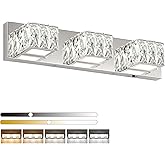 ZUZITO LED Bathroom Light Fixture - Modern 3 Light Crystal Vanity Light - Chrome Bathroom Wall Light 5CCT Dimmable