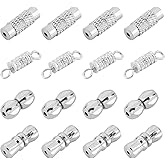 PandaHall 100 Sets 4 Styles Barrel Screw Clasps, Jewelry Connector Screw Twist Brass End Tip Clasps for Necklace Bracelet Making, Platinum