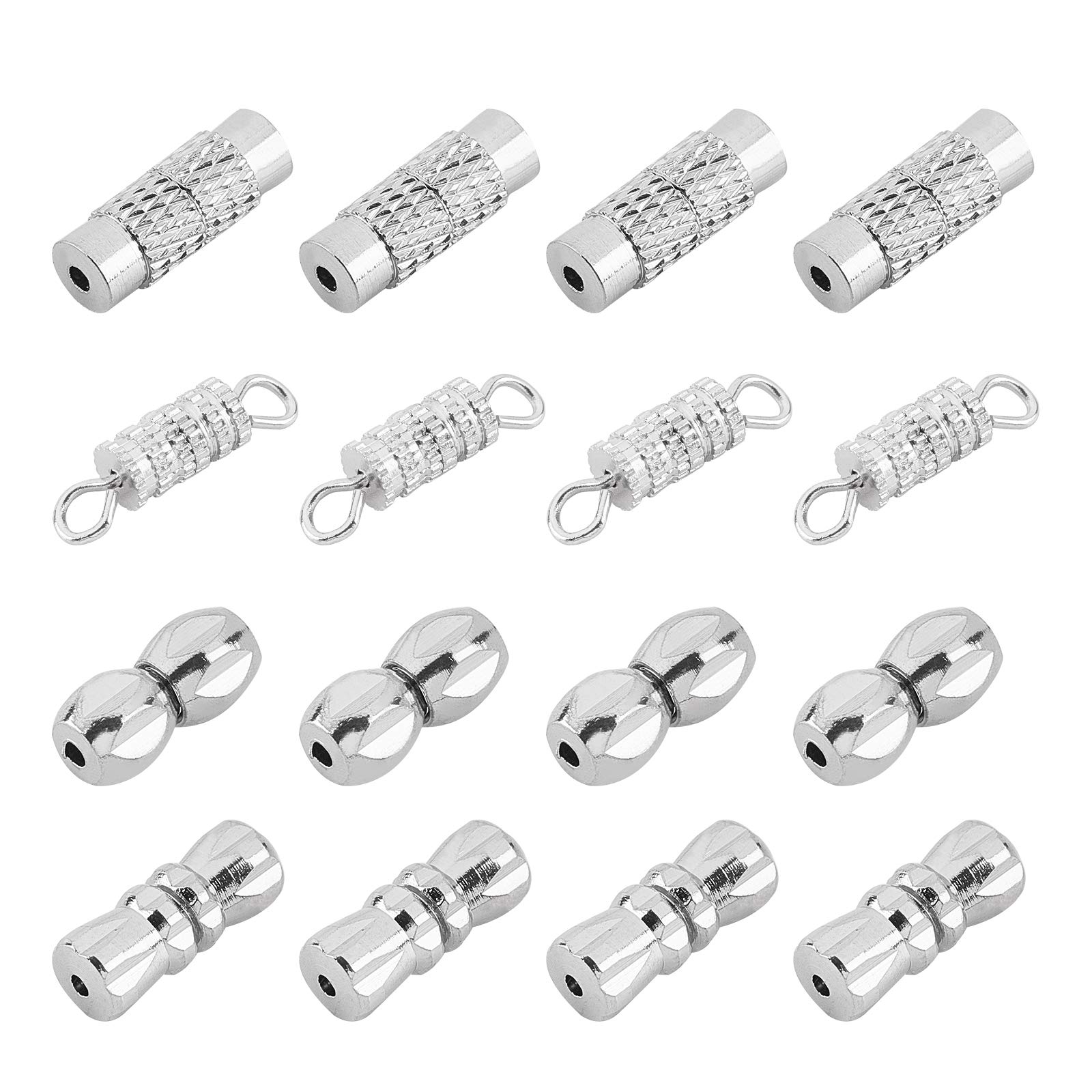 PH PandaHall 100pcs Brass Screw Twist Clasps, 4 Styles Twist Clasps Barrel Clasp Cord End Caps Jewelry End Tip Caps Screw Connector Fastener for DIY Bracelet Necklace Jewelry Craft Supplies Making