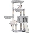 Hey-brother Large Cat Tree, Cat Tower for Indoor Cats, Cat House with Padded Bed, Cozy Condo, Hammocks, Sisal Scratching Posts, Big Scratcher, Light Gray MPJ006-MW