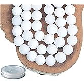 10mm Natural Matte White Alabaster Round Gemstone Frosted 80Pcs Loose Beads for Jewelry Making Bracelet with Stretch Beading Cord LPBeads